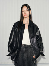 Women's Textured Spliced PU Jacket